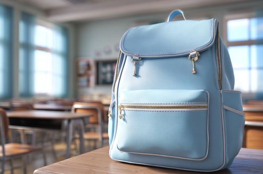 Modrý batoh na lavici